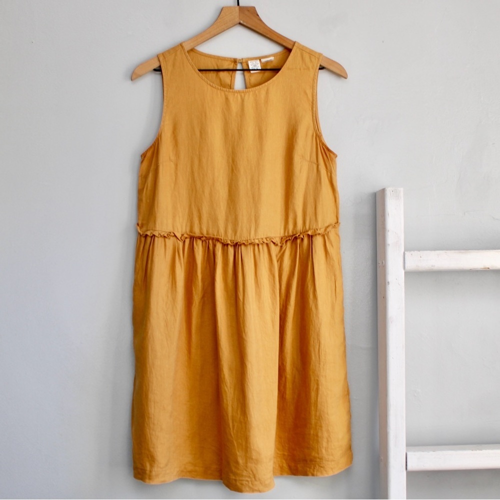 Artisan NY 100% Linen Mustard Yellow Relaxed Fit Sleeveless A-Line Dress Size 2